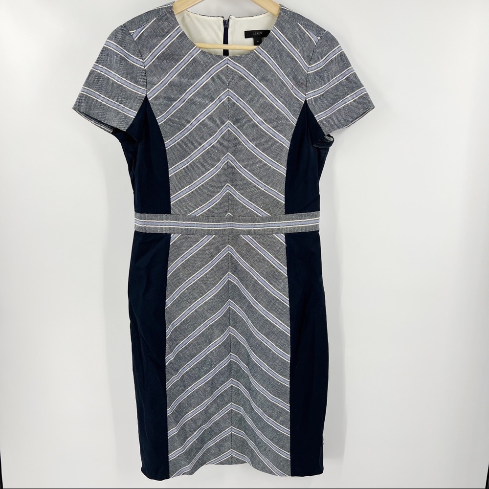 J. Crew Navy and Gray Chevron Panel Midi Dress